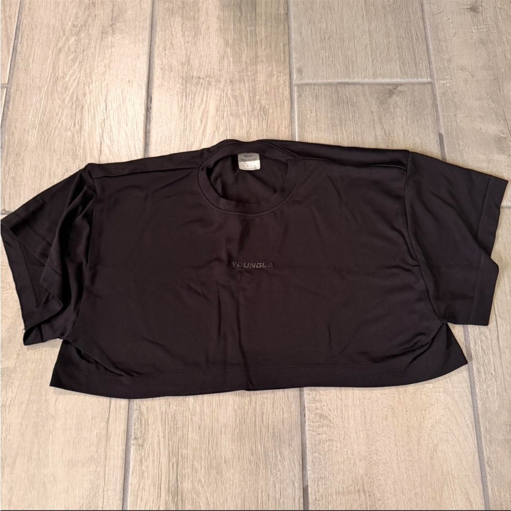 YoungLA Black Cropped Tee with Subtle Logo